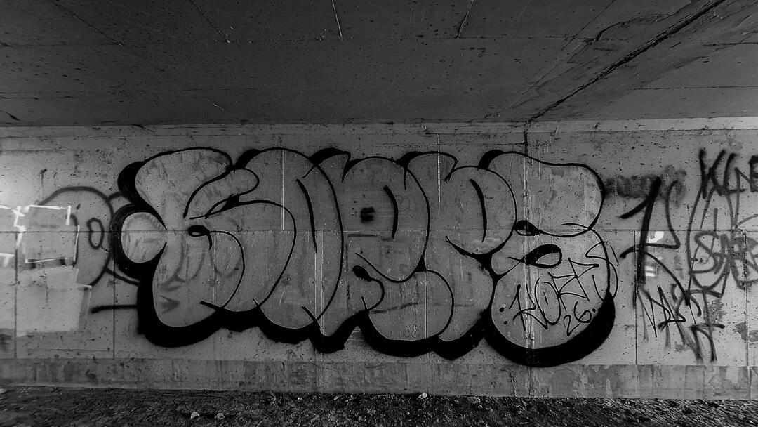 Korps grafit 2026. Ispao je i bolje nego što sam mislio. Skica uradjena na brzinu par sati pre samog rada na zidu. Fil je radjen lošijim sprejevima i teško je pokrivao površinu ali je uspelo. Boje samog grafita su oldchool, srebrna sa crnim outlinom i senkom.
